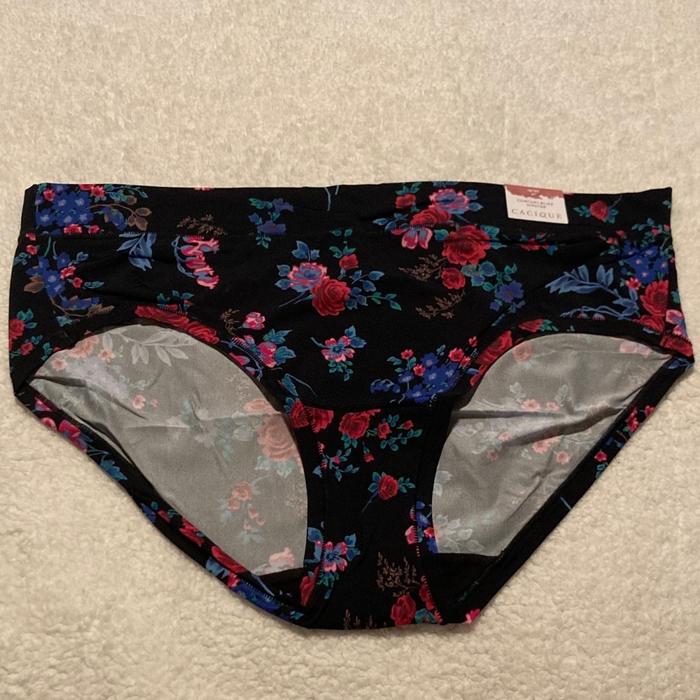 NWT Cacique Lane Bryant Black Lucky Floral Comfort Bliss Hipster Panties